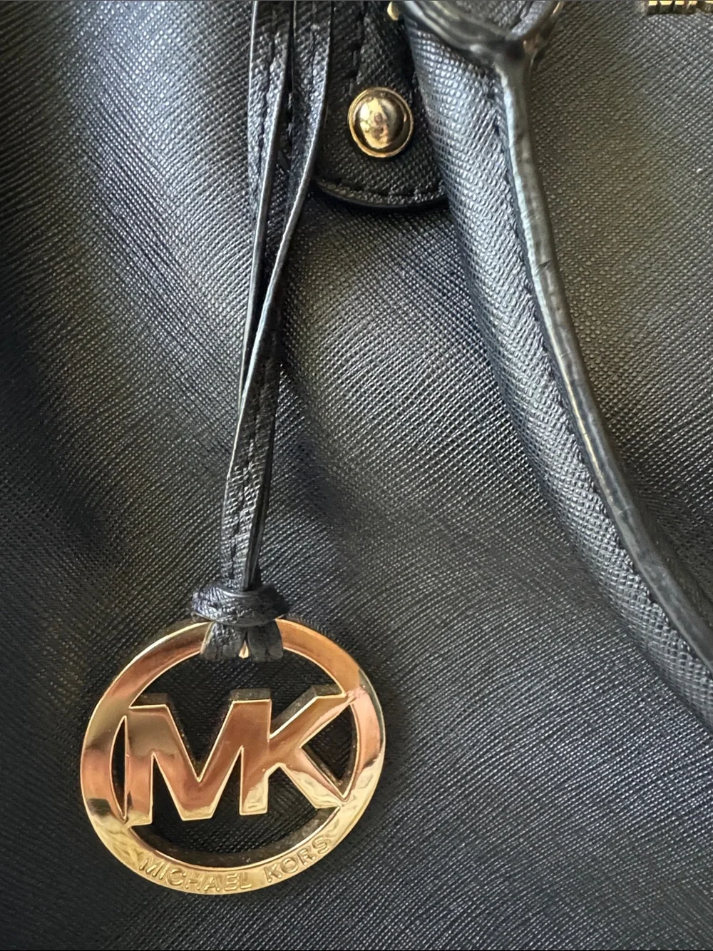 Michael Kors Black Leather Dome Satchel with Gold Hardware